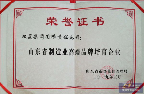 雙星集團入選“山東省制造業百家高端品牌企業培育名單”